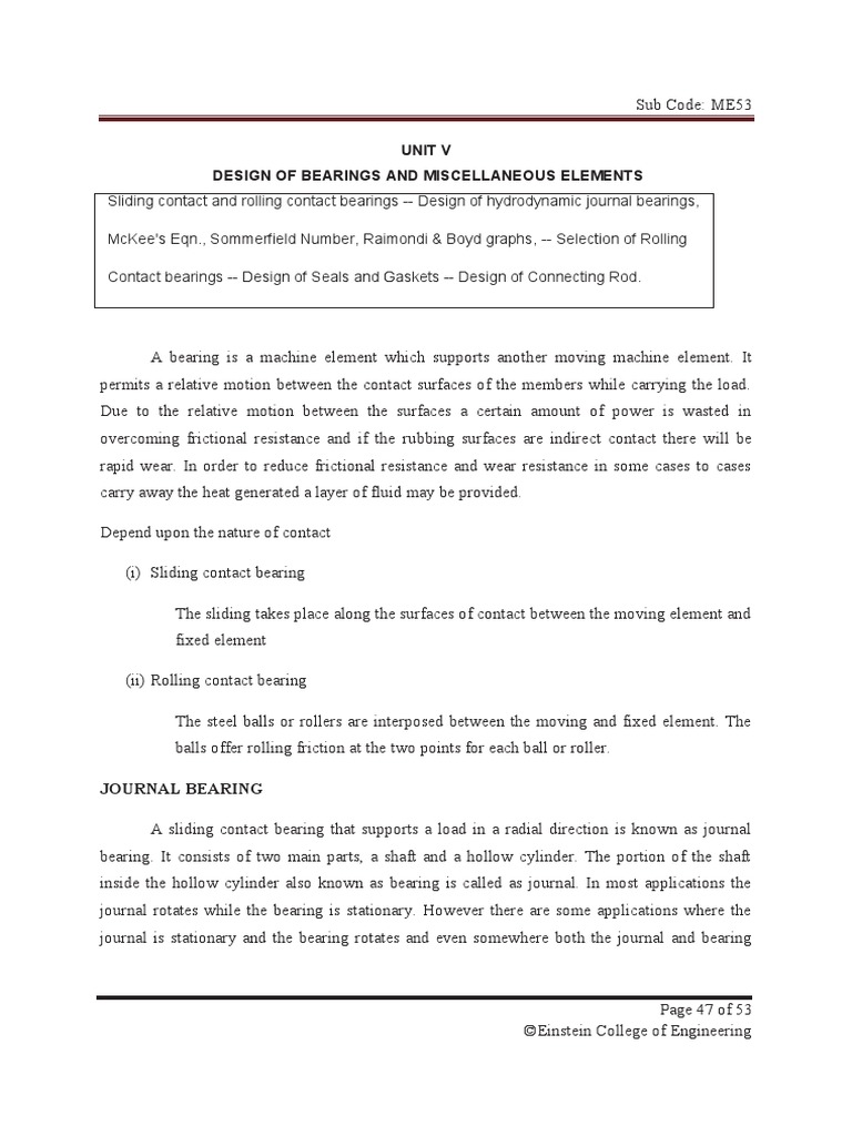 Design of Machine Elements | PDF | Bearing (Mechanical) | Friction