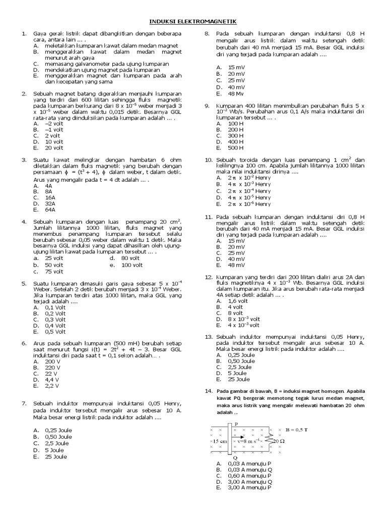 Soal Induksi Elektromagnetik