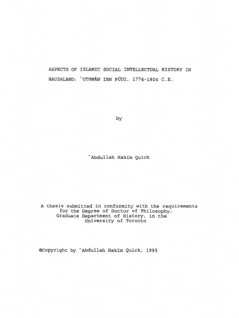 ASPECTS OF ISLAMIC SOCIAL INTELLECTUAL HISTORY IN HAUSALAND Uthman ibn