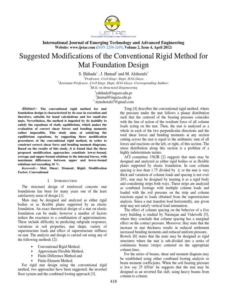 Suggested Modifications of The Conventional Rigid Method For Mat ...