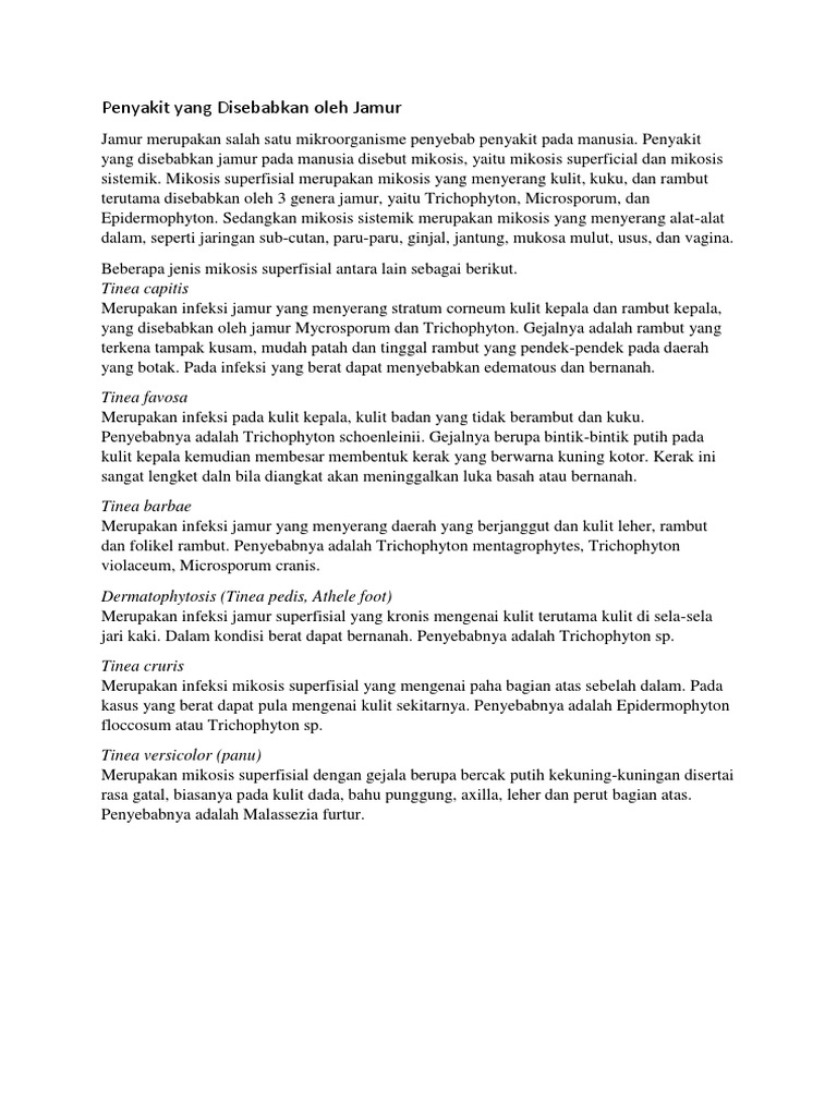  Penyakit Yang Disebabkan Oleh Jamur