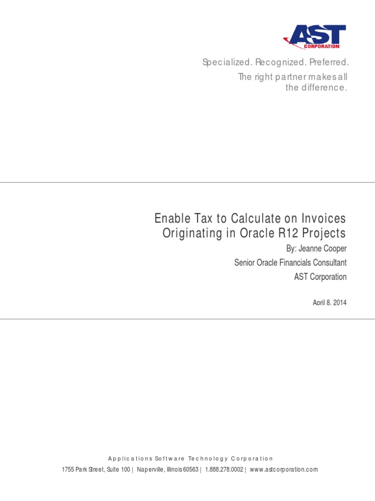 Enable Tax To Calculate On Invoices Originating In Oracle R12 Projects
