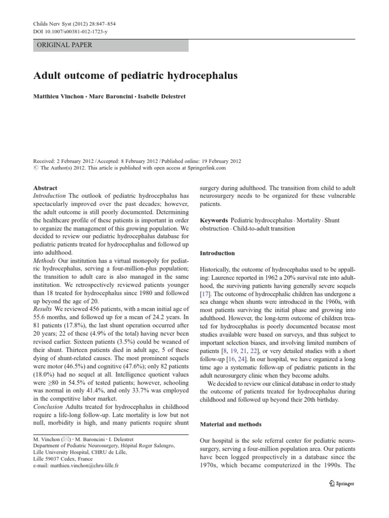 Adult Outcome of Pediatric Hydrocephalus | PDF