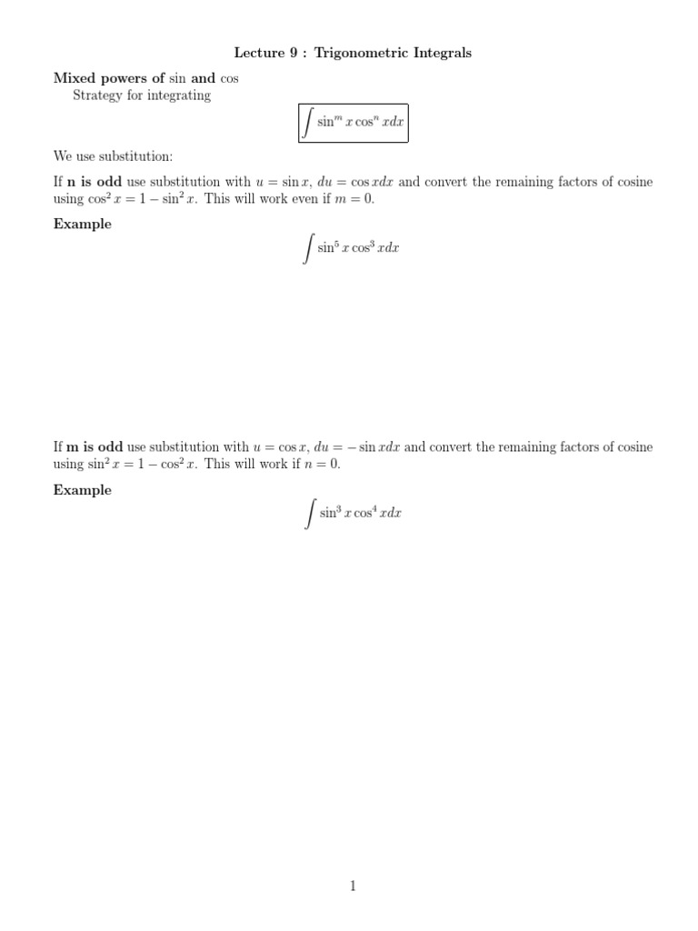 Trigonometric Integrals | PDF