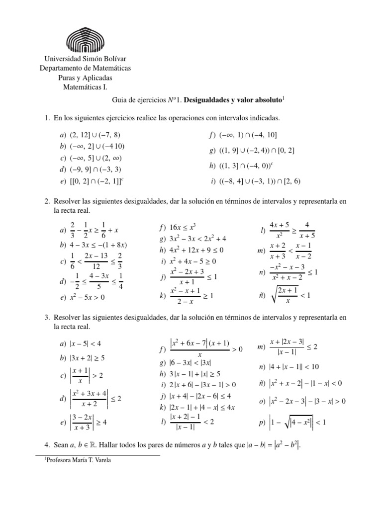 Guia 1 Ma1111 Desigualdades