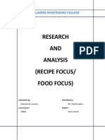 Research AND Analysis (Recipe Focus/ Food Focus) : Villagers Montessori College