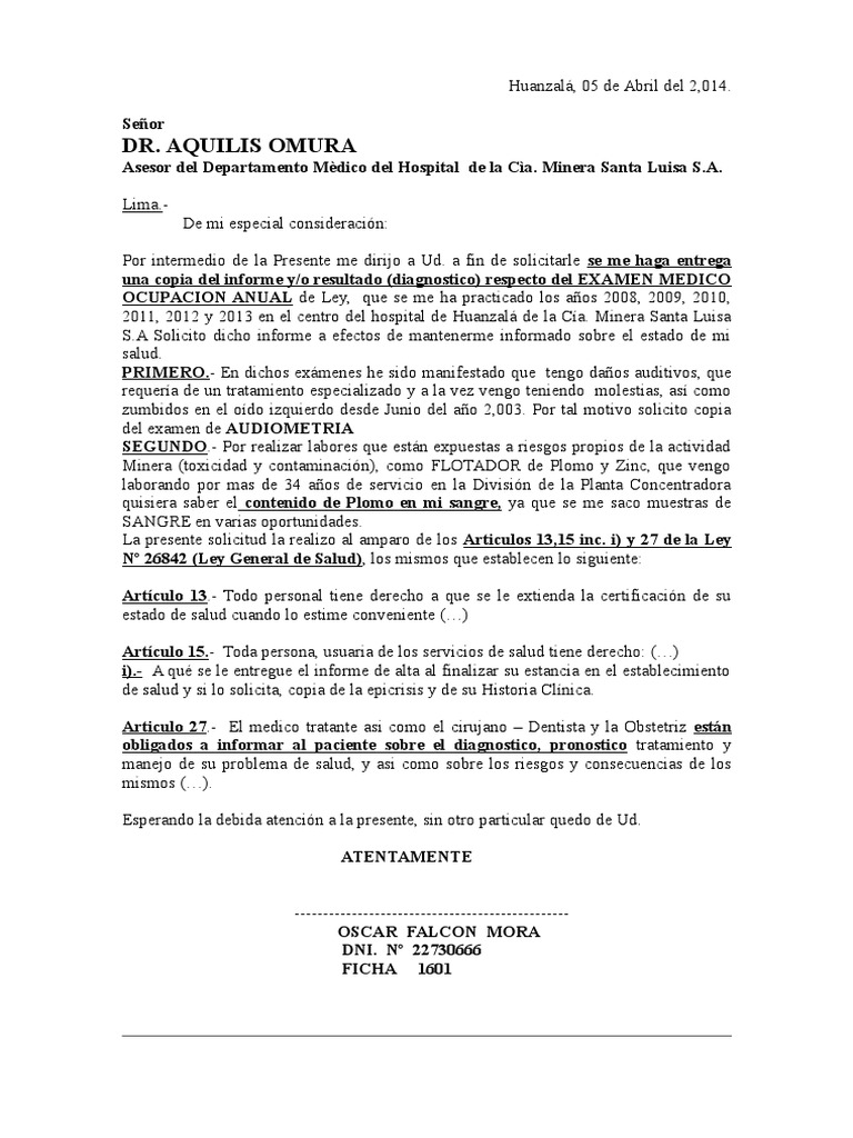 Formato de Solicitud de Historia Clinica  Historial médico  Hospital