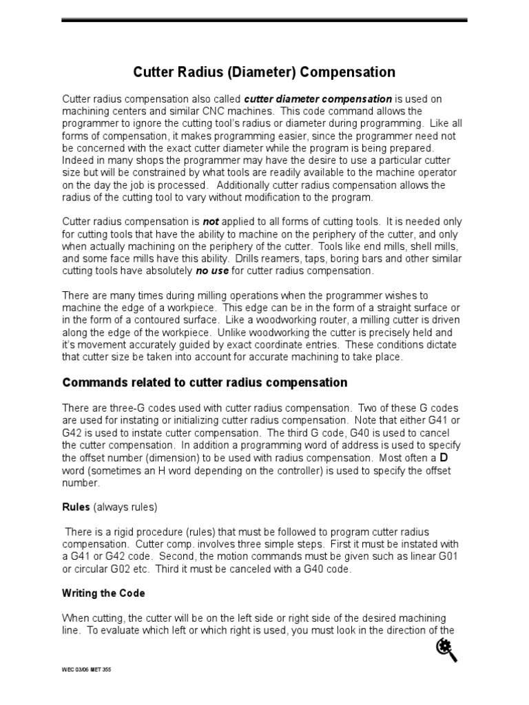 Cutter Radius Compensation PDF Machining Tools