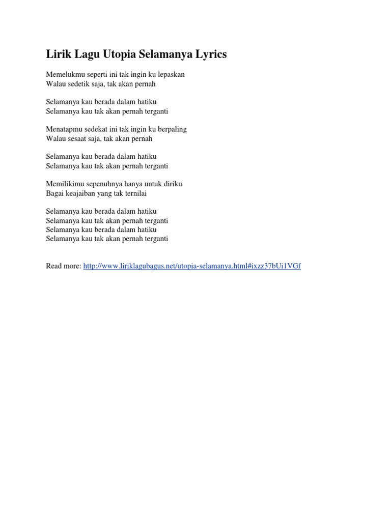 Lirik Lagu Utopia Selamanya Lyrics Pdf