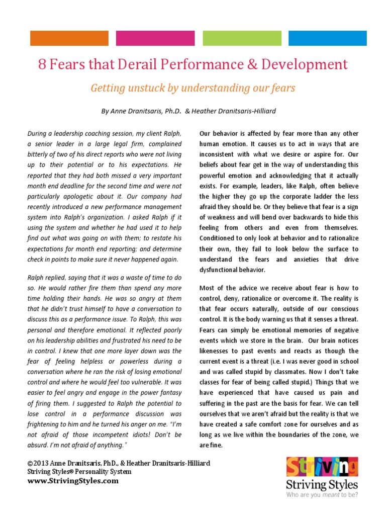8 Fears That Derail Performance-Development | PDF | Fear | Emotions
