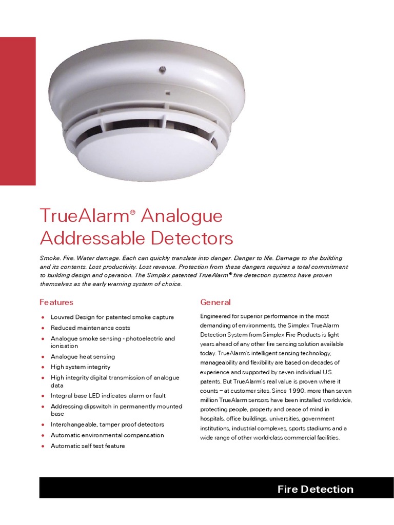 TrueAlarm Analogue Addressable Detectors | PDF | Sensor | Equipment