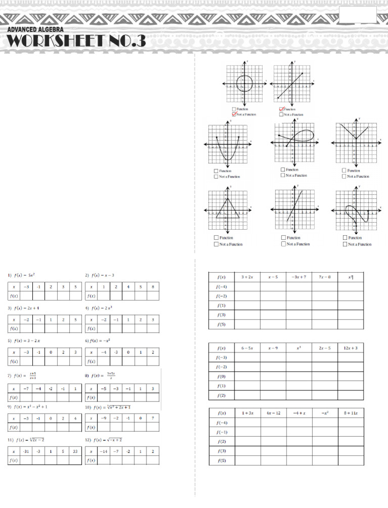 3 Advanced Algebra Worksheet
