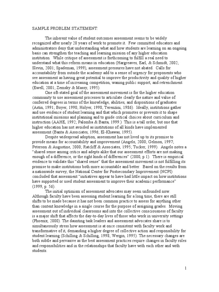 Sample Problem Statement (1) | Educational Assessment | Curriculum