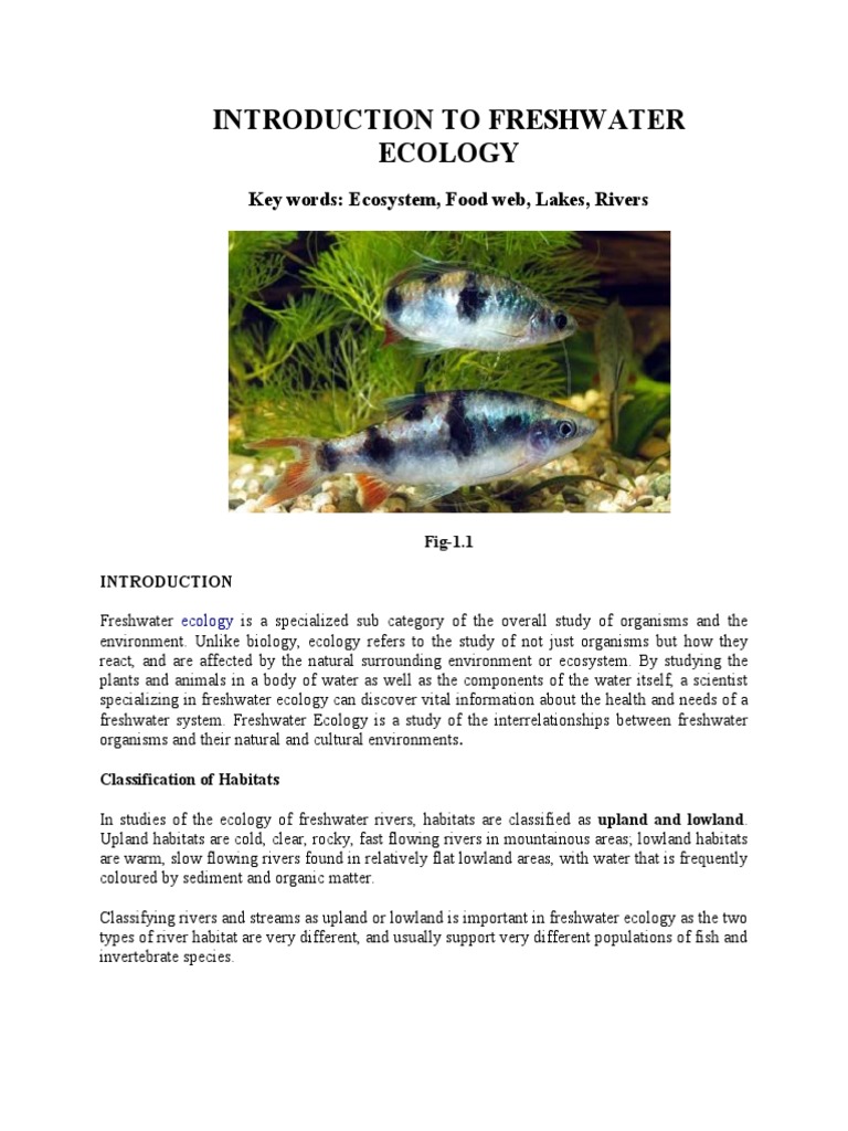 Introduction To Freshwater Ecology Key Words Ecosystem, Food 
