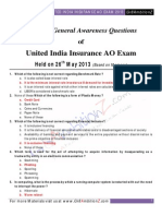United India Insurance AO Exam: Complete General Awareness Questions