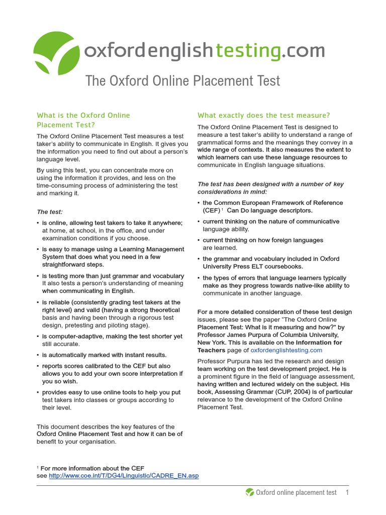download free english placement test with answers