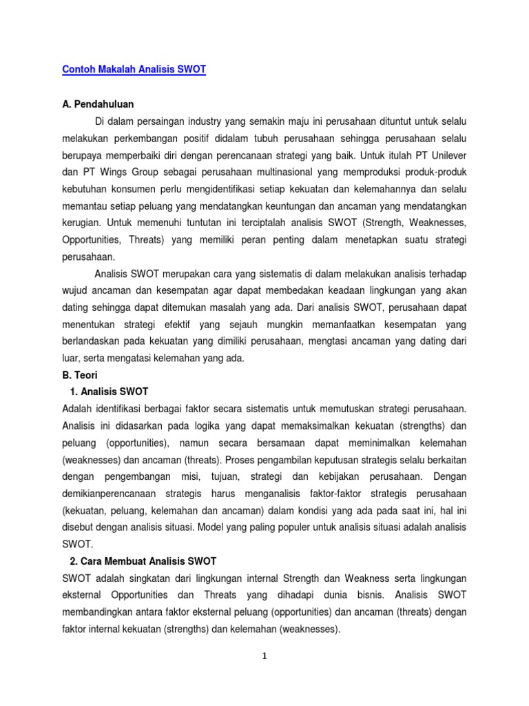 Contoh Makalah Analisis SWOT