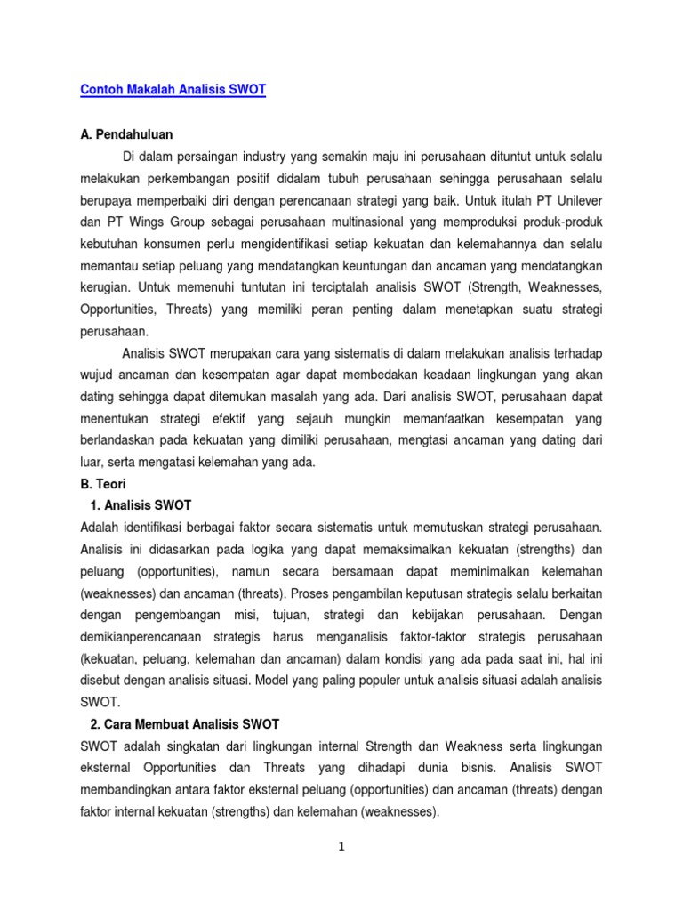 Contoh Makalah Analisis Swot Pdf