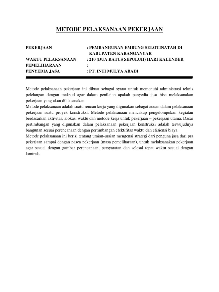 Metode Pelaksanaan Pembangunan Embung | PDF