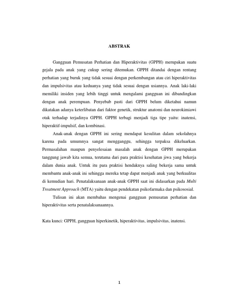 Penanganan GPPH pada Anak: Tipe dan Penyebab | PDF