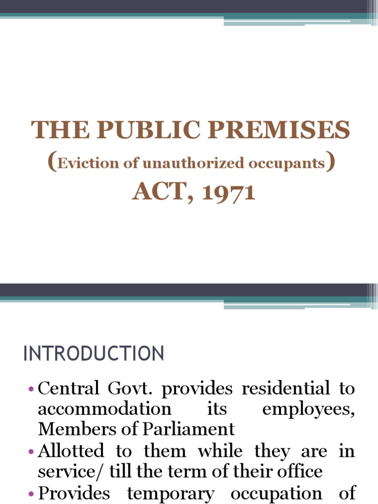 Public Premises Act PDF Eviction Leasehold Estate
