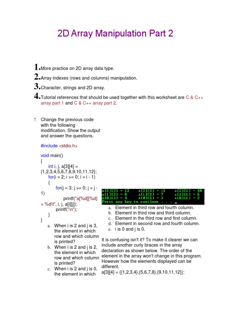 2D Array Manipulation | Array Data Type | C (Programming Language)