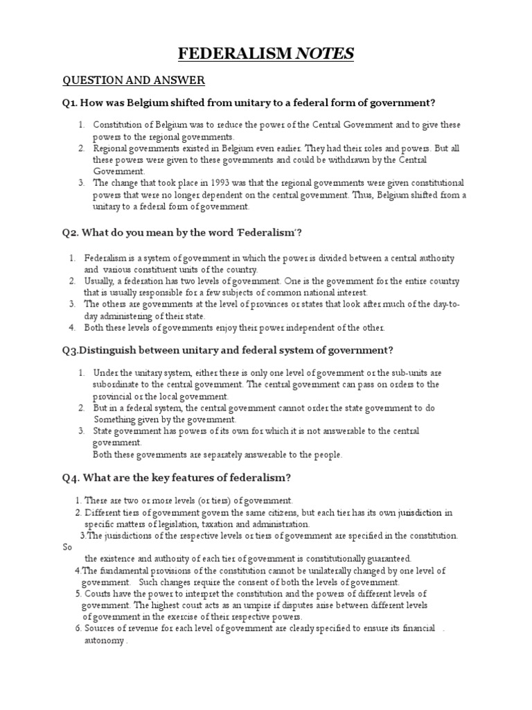Federalism Text Notes | PDF | Federalism | Local Government