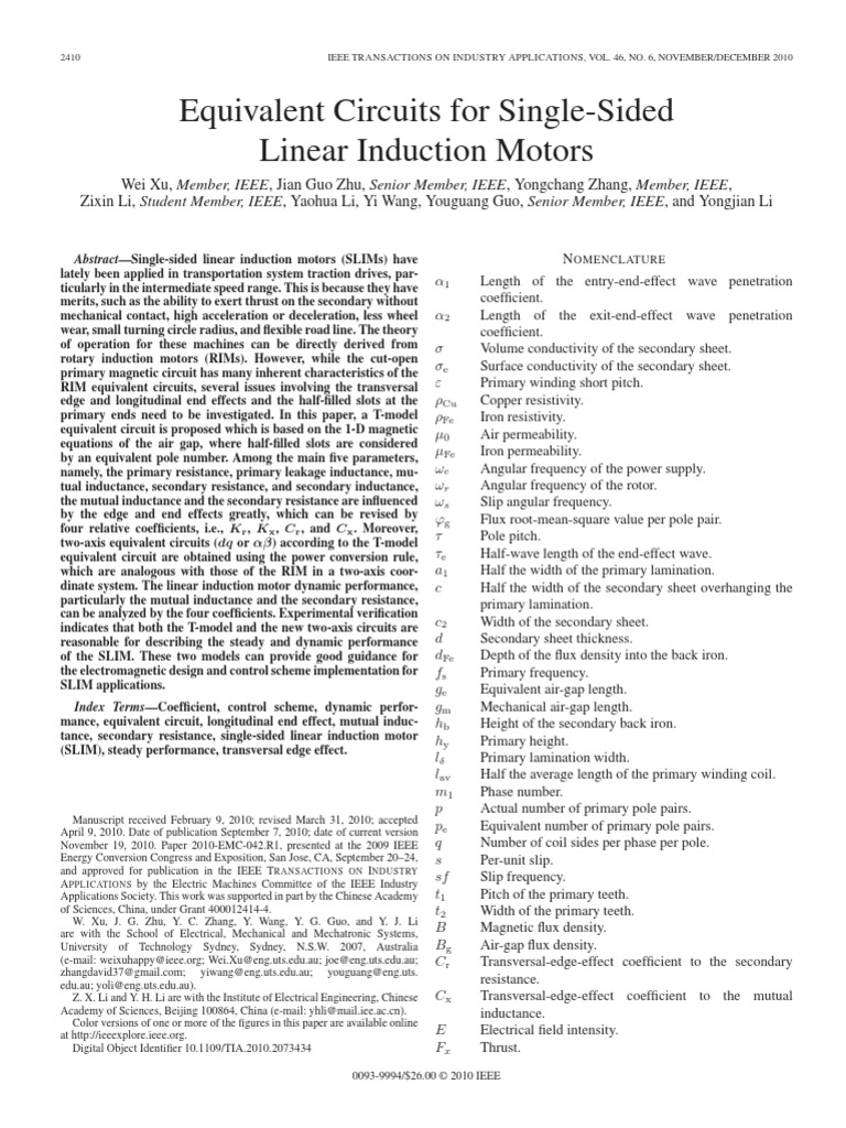 Equivalent Circuit For Single Sided Linear Induction Motors | PDF ...