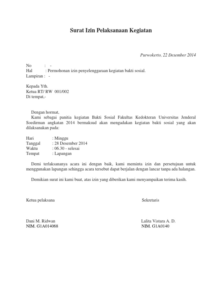 Surat Izin Pelaksanaan Kegiatan Pdf