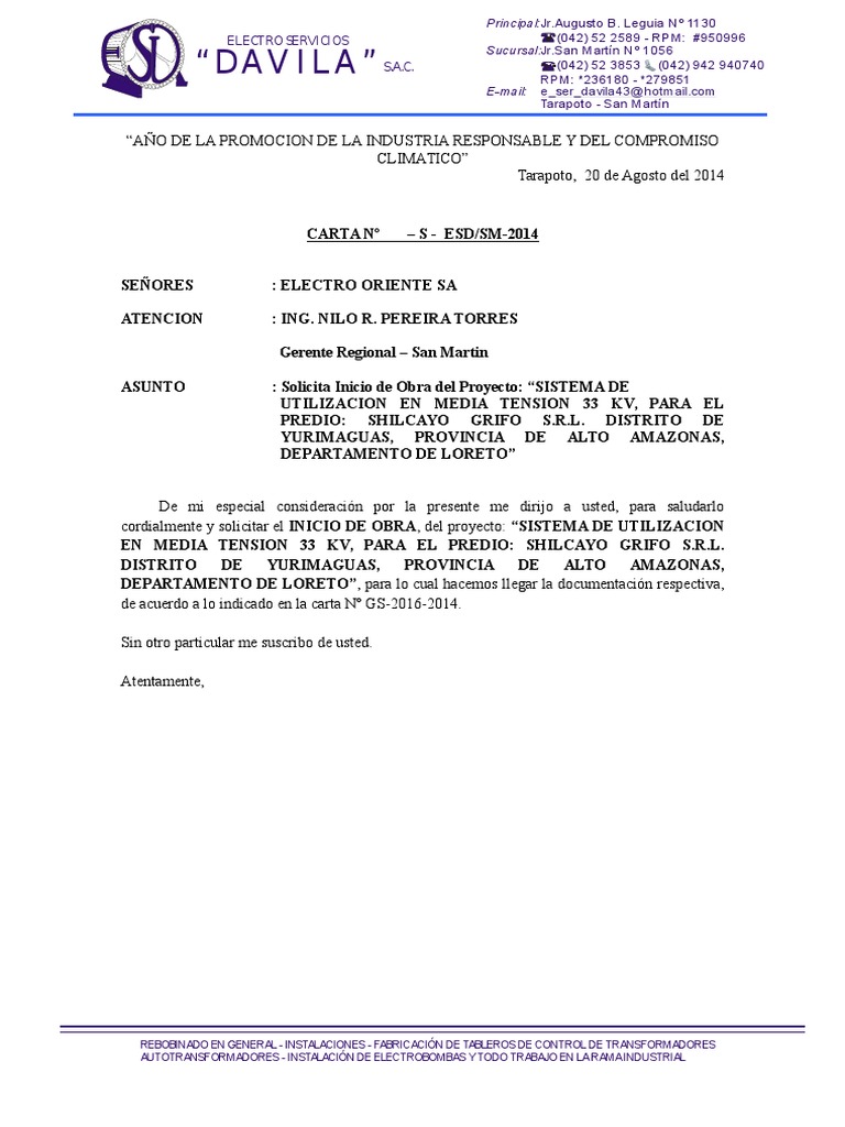 Carta de Inicio de Obra