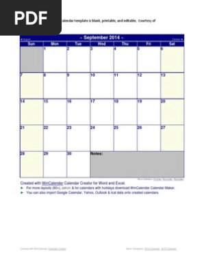 September 2014 Calendar