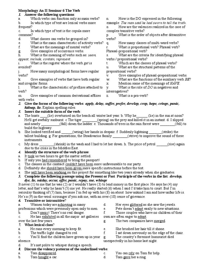 Seminar On Verb Morphology And Usage Pdf Verb Lexical Semantics