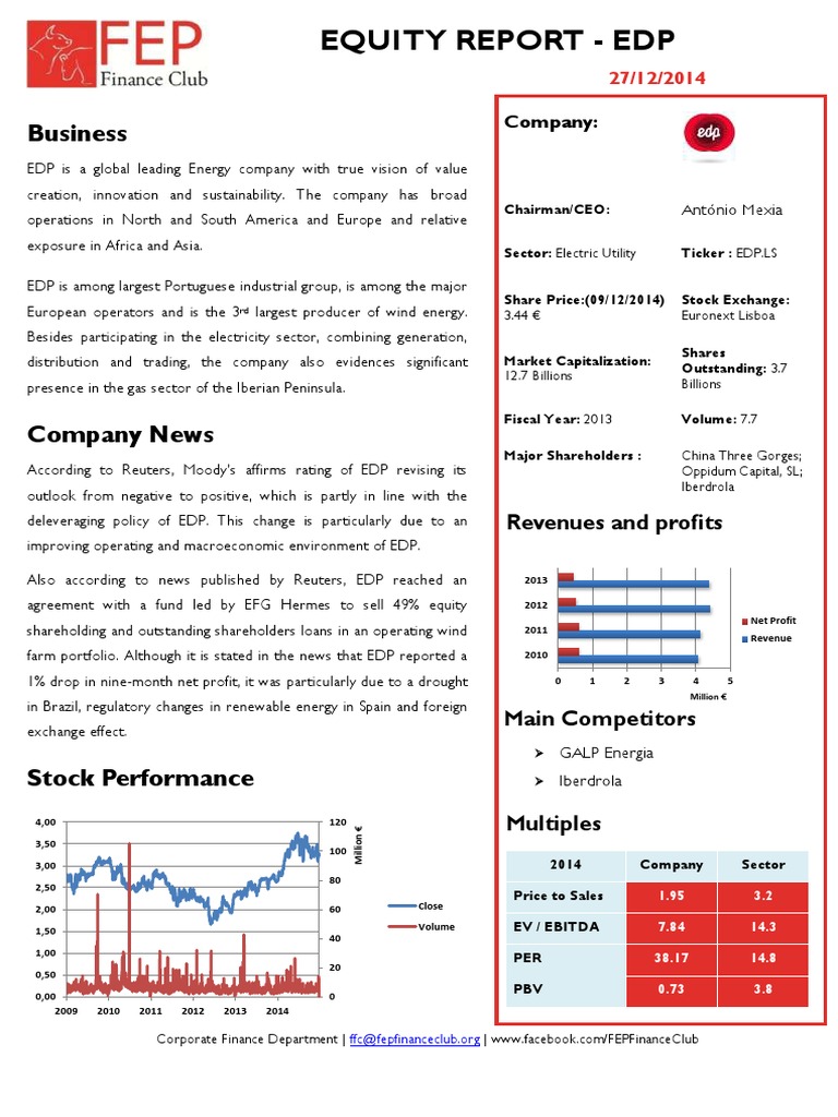 EDP Equity Valuation Report 2014 | PDF | Valuation (Finance) | Stocks