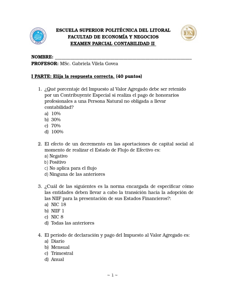Examen Parcial Contabilidad II 2023 | PDF | normas internacionales de ...