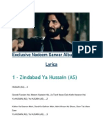 Lyrics 2015 Nadeem Sarwar Vol 35 Zindabad Ya Hussain (A.s)