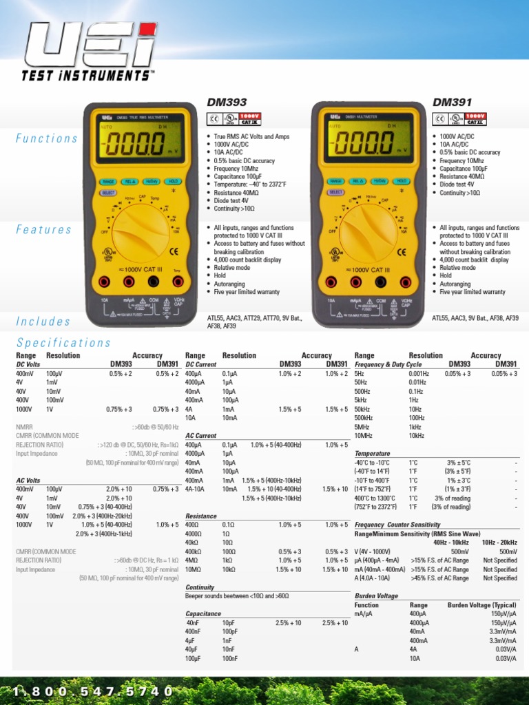 UEi Test Instruments Multimeters DataSheet Electrical Equipment