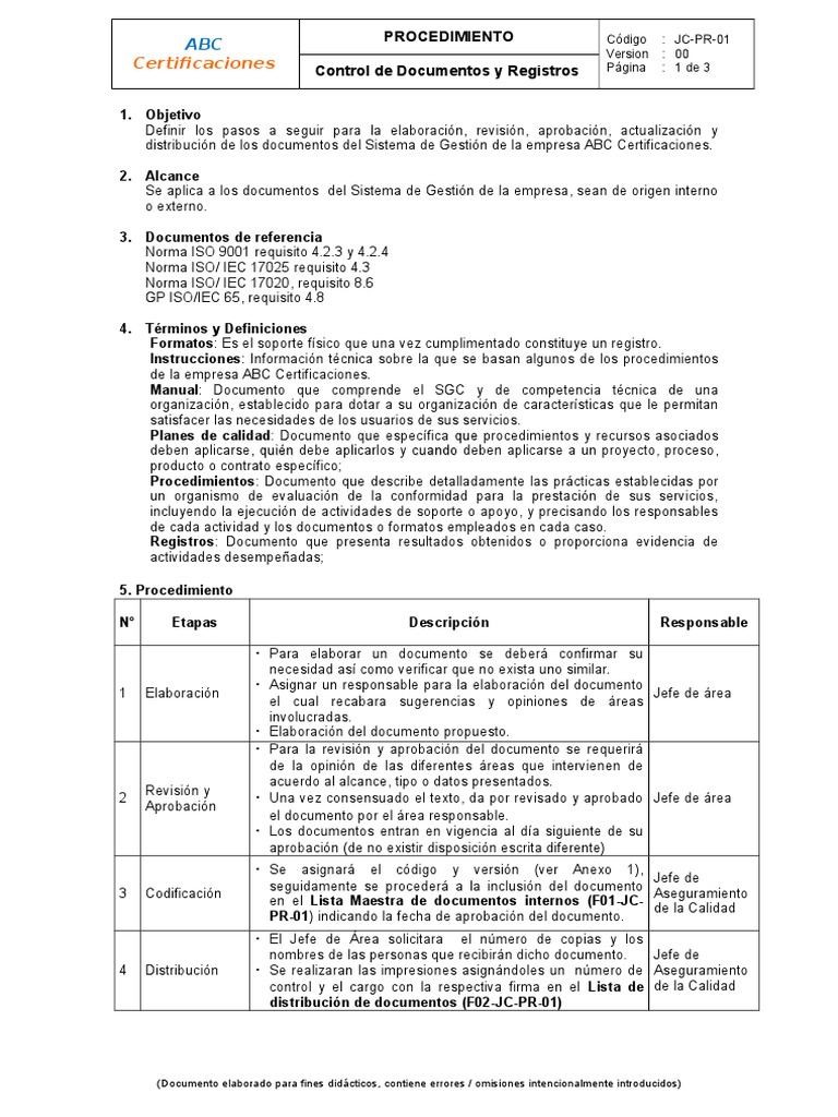 Procedimiento Control Documentos y Registros | PDF | Calidad (comercial ...