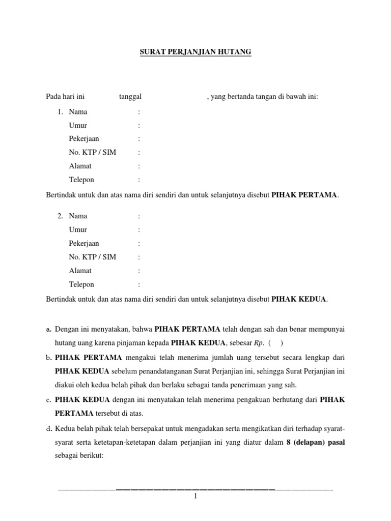 Contoh Surat Keterangan Hutang
