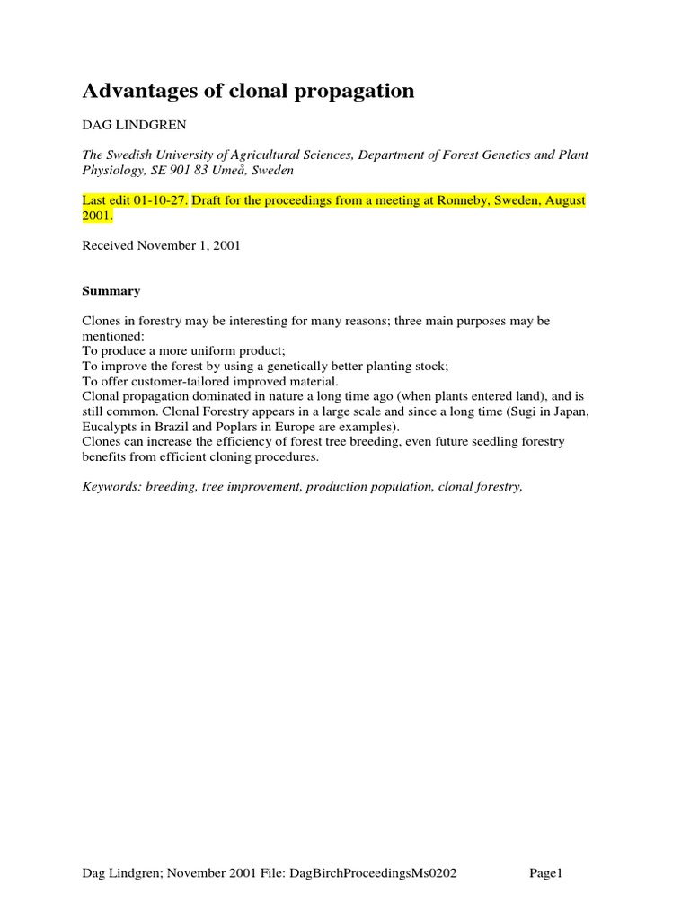 Advantages of Clonal Propagation in Forestry | PDF | Heritability ...
