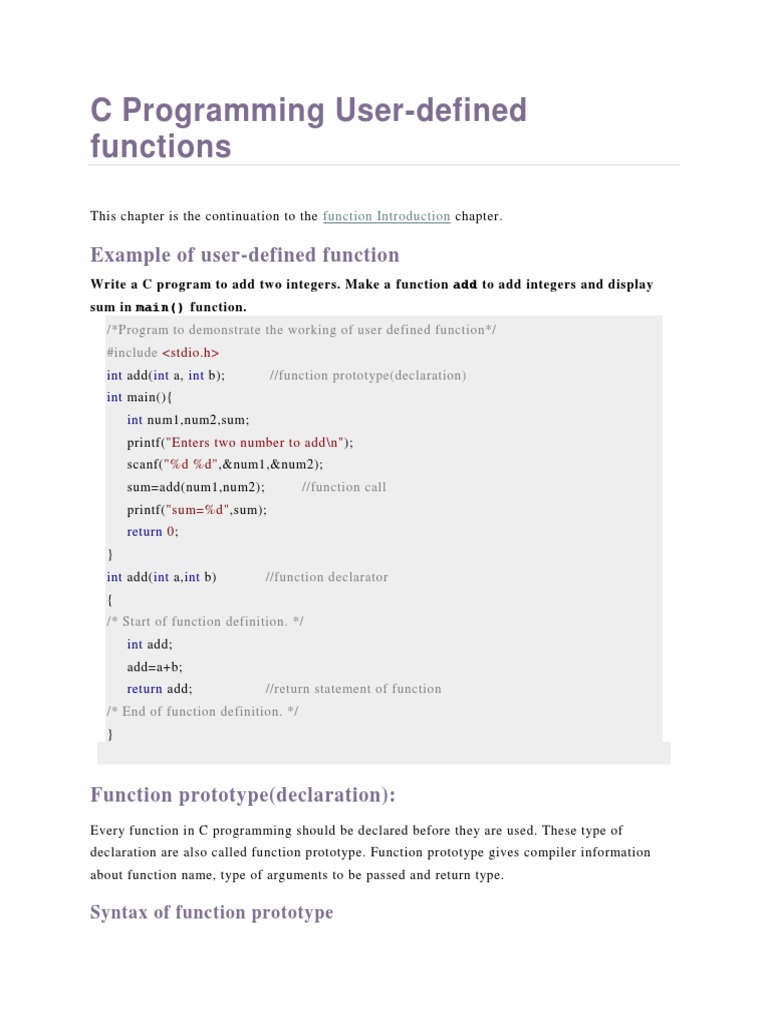 C Programming - User Defined Functions | PDF | Subroutine | Parameter ...