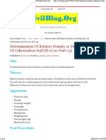 Determination of Relative Density or Density Index of Cohesionless Soil (Is-2720-Part-15)