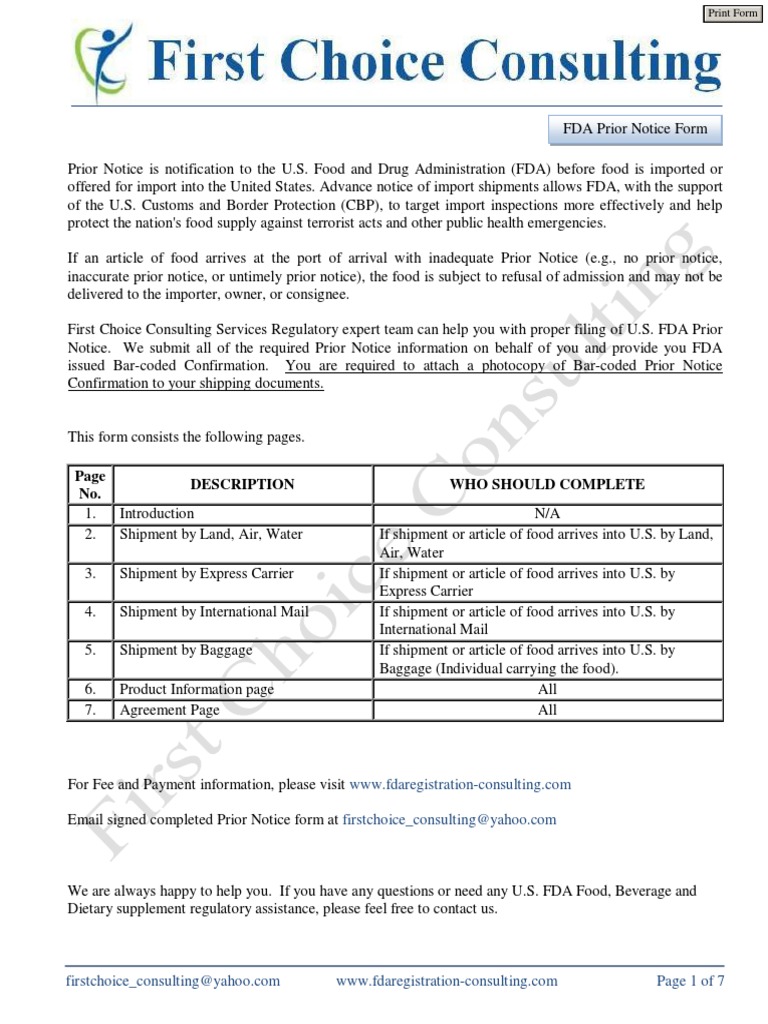 FDA Prior Notice Submission Guide | PDF | Food And Drug Administration
