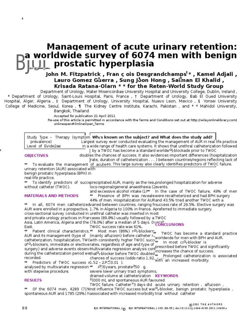Management of Acute Urinary Retention Catheter Urology
