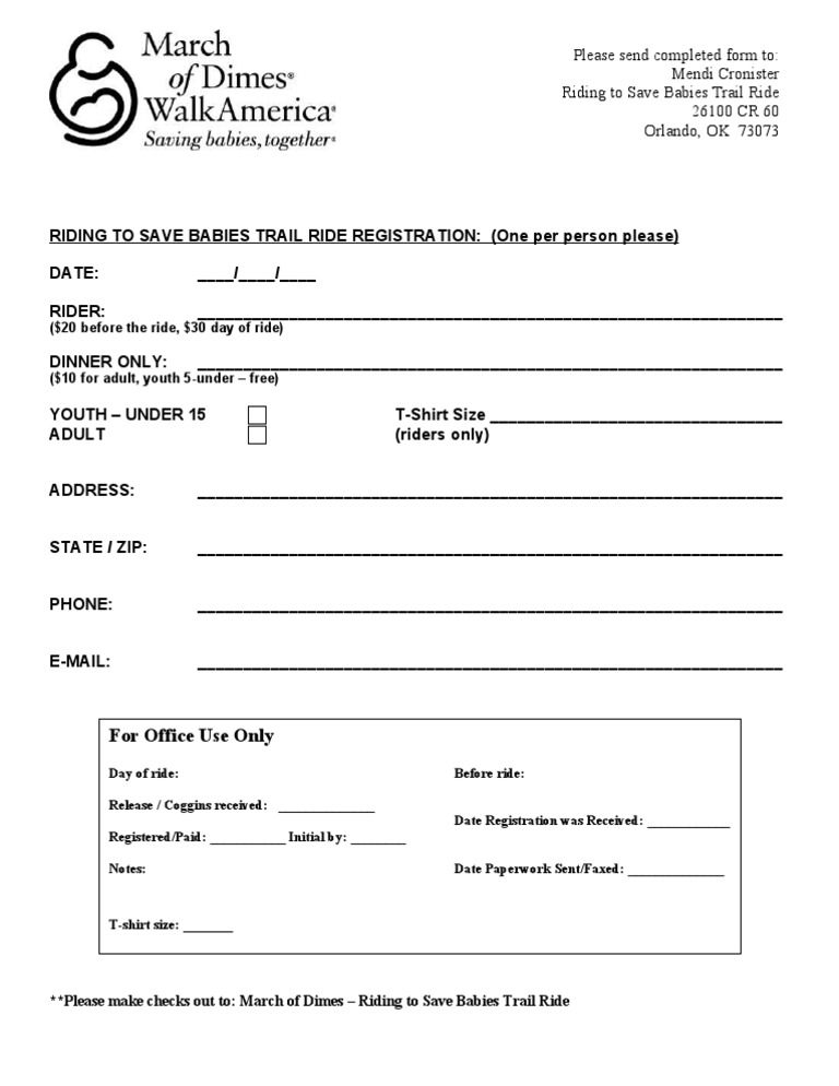Trail Ride Registration for March of Dimes | PDF