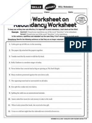 The Worksheet On Redundancy Worksheet Answer Key - Fill Online, Printable,  Fillable, Blank