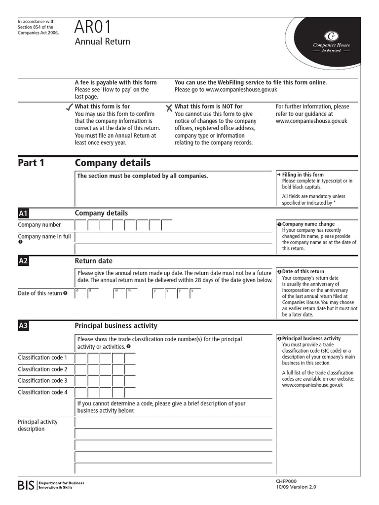 UK Companies House Annual Return Form | PDF | Public Company | Pound ...