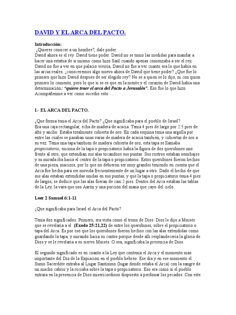 David y el traslado del Arca del Pacto | PDF | Arca de la Alianza | David