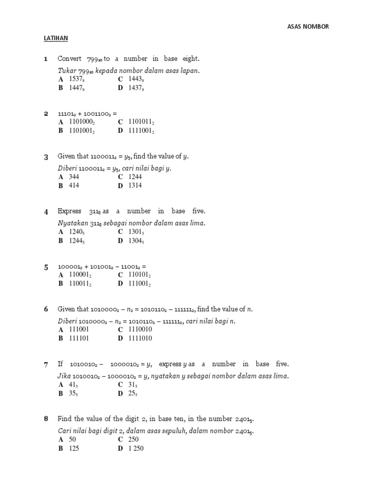 Latihan Asas Nombor Pdf