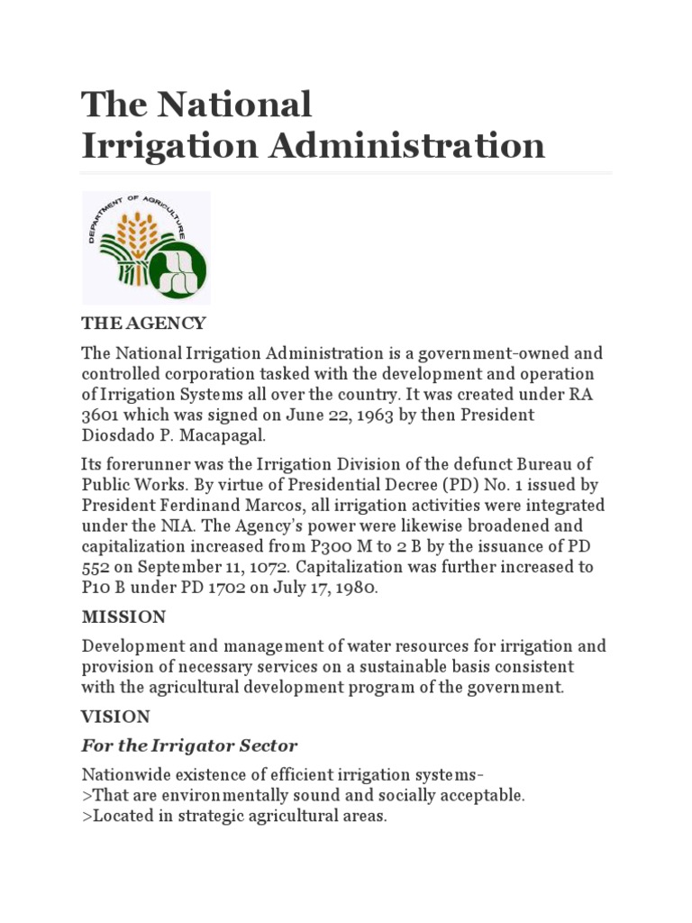 The National Irrigation Economies Politics