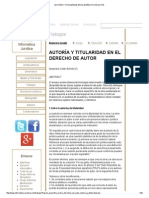 Autoría y Titularidad en El Derecho de Autor PDF